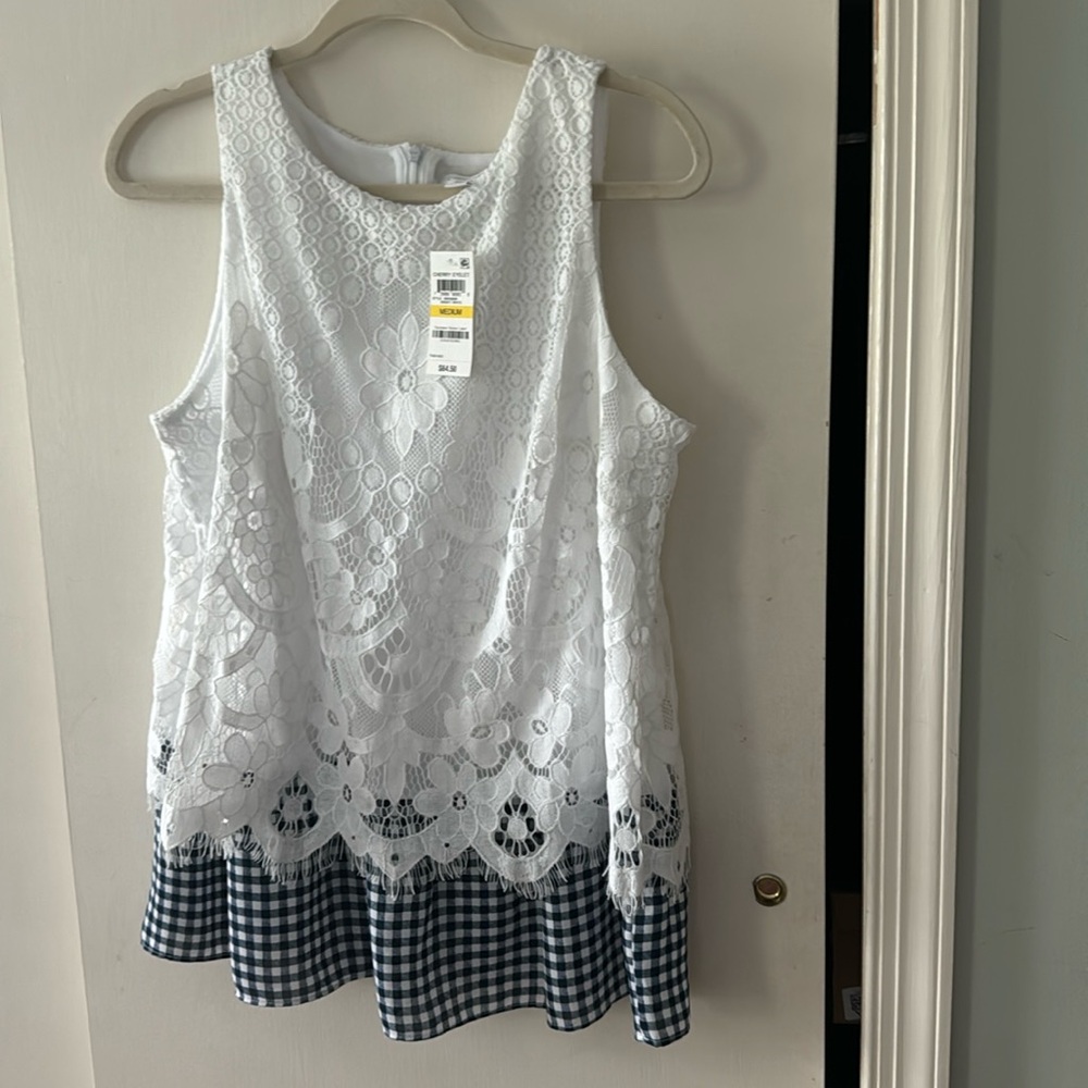 Charter Club Lace Overlay Peplum Top Womens Size M NWT